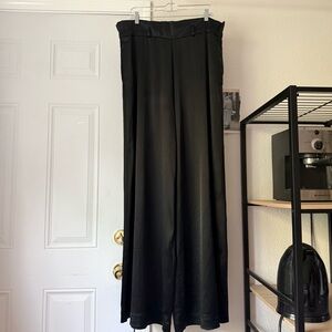 OSMAN black satin elastic waist wide leg pants